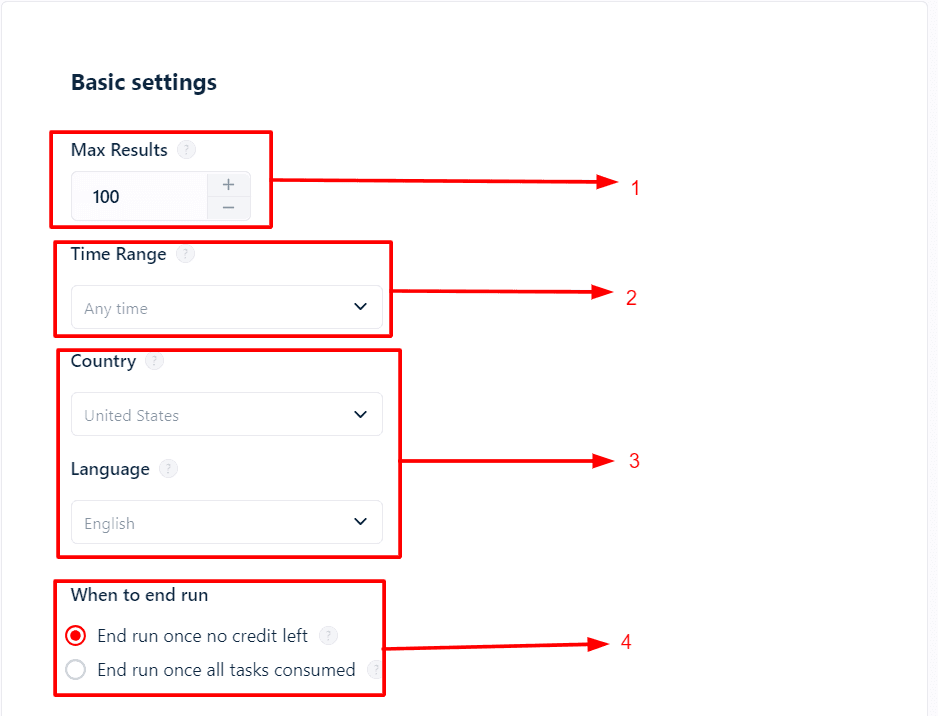 Google news search export basic settings