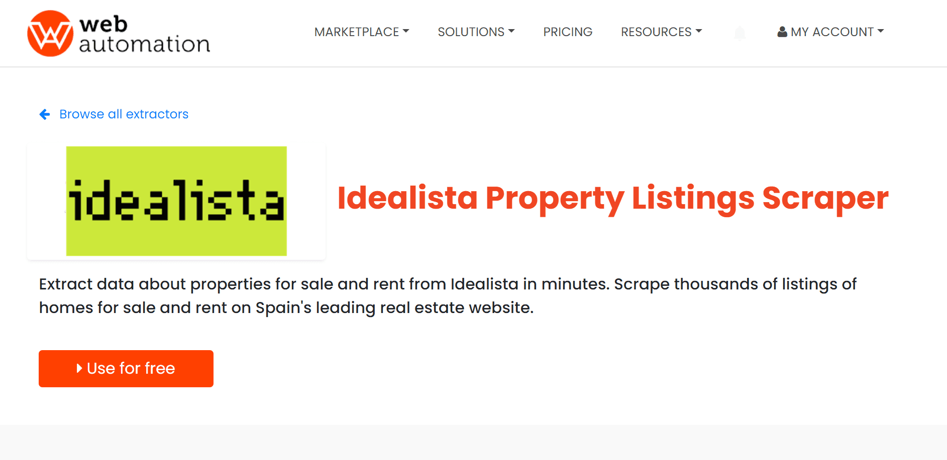 WebAutomation.io Idealista Scraper Landing Page