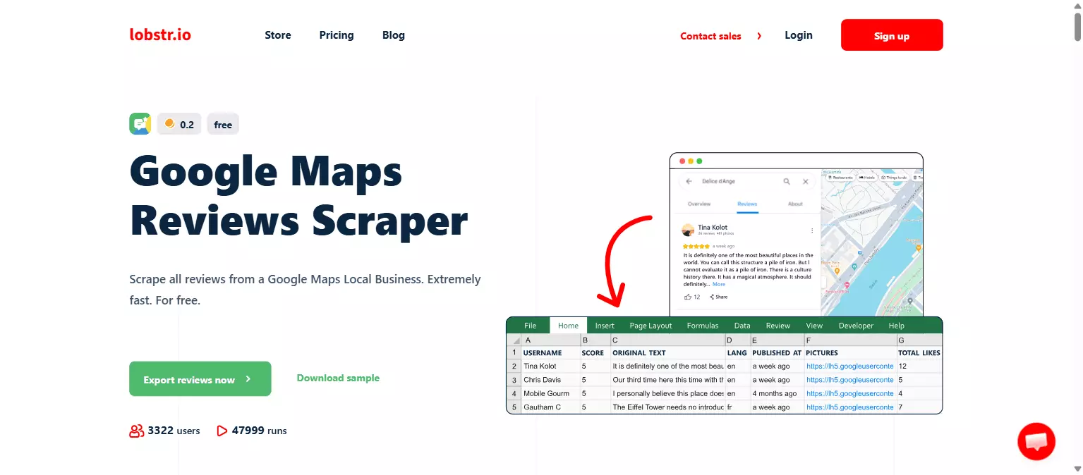 lobstr.io - Google Maps Reviews Scraper product page