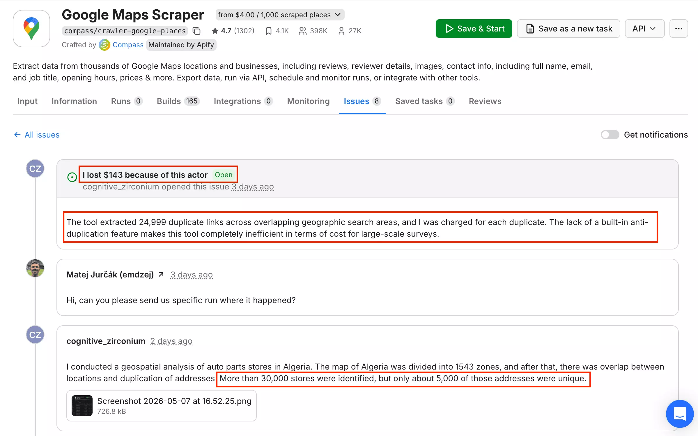 screenshot of the complaint
