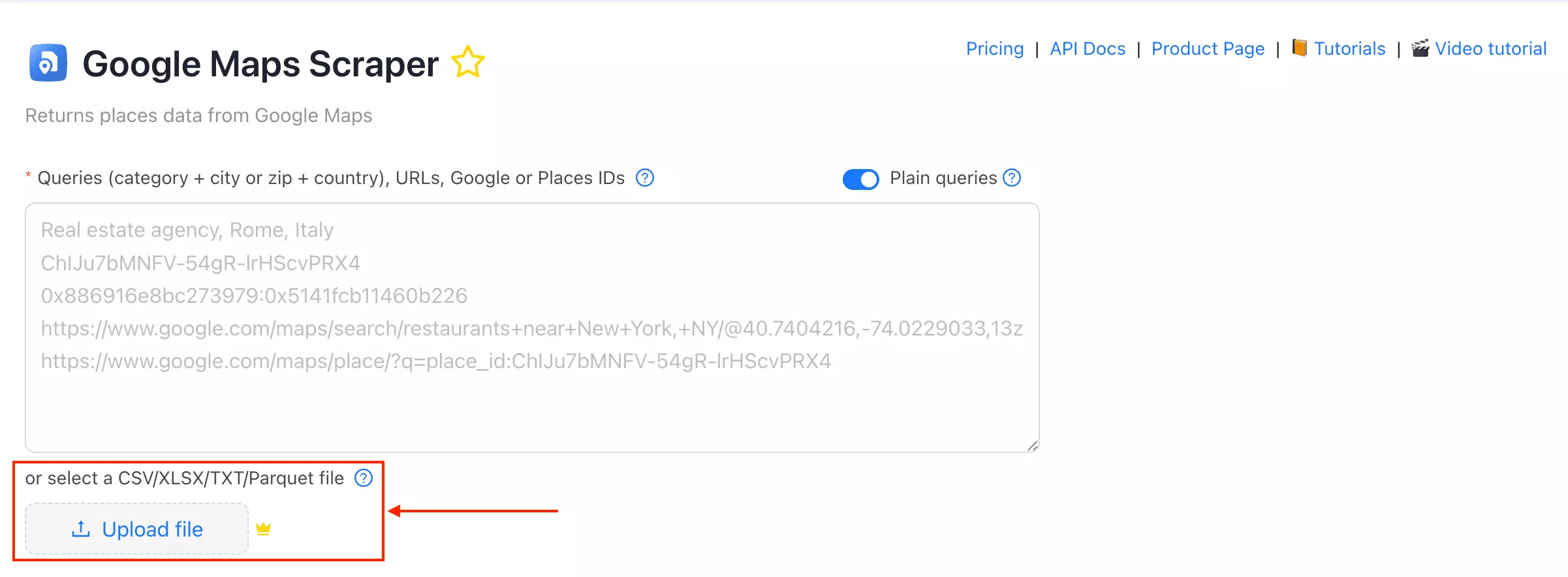 bulk input on outscraper