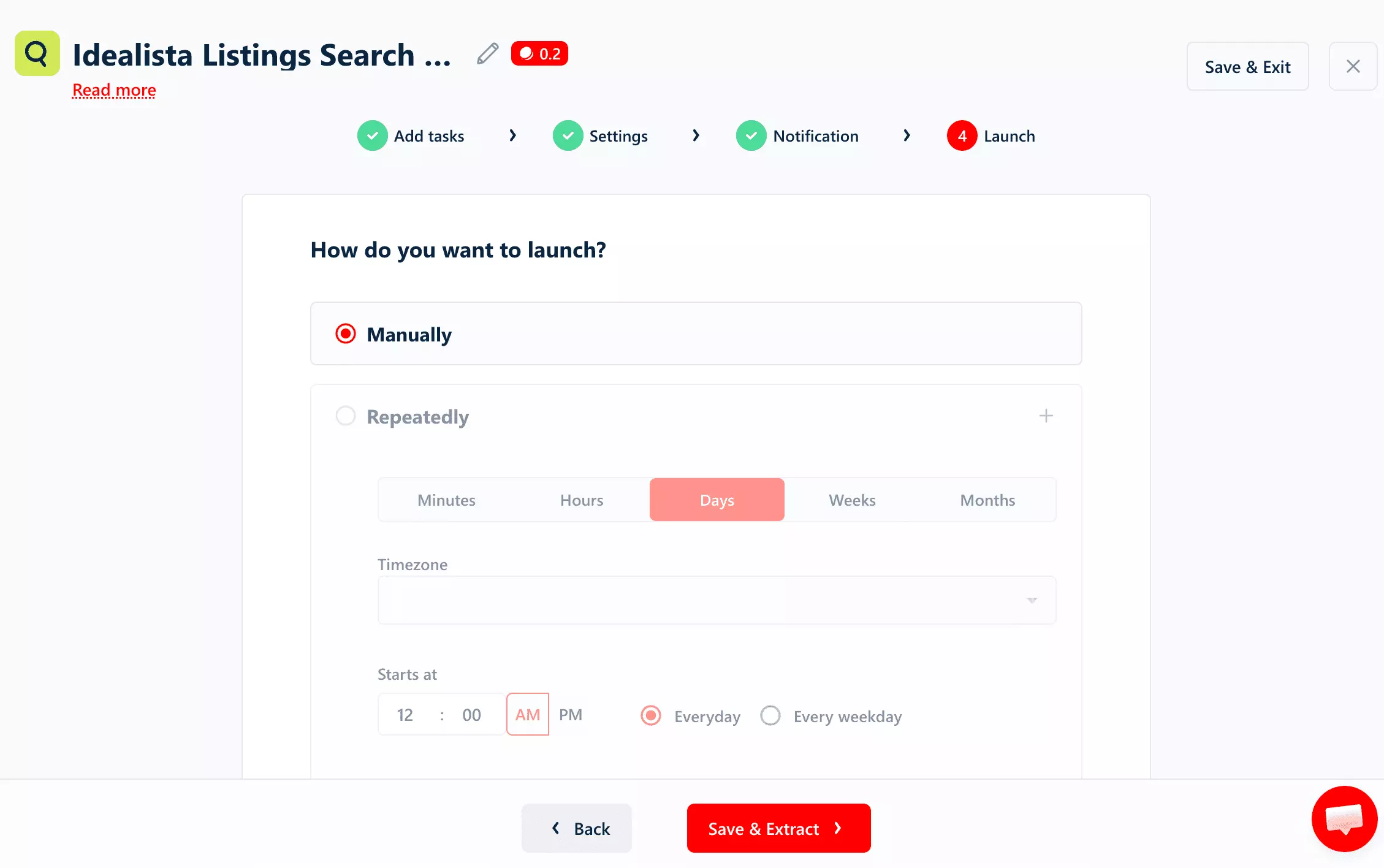 lobstr.io scheduling interface with timezone, frequency, and start time controls