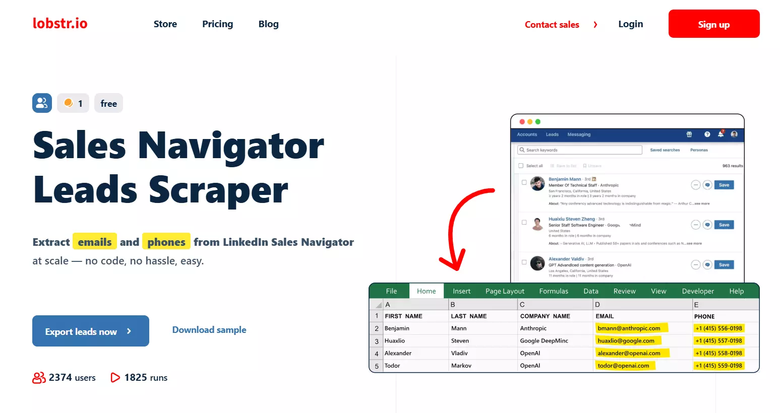 Best Sales Navigator scraper: lobstr.io