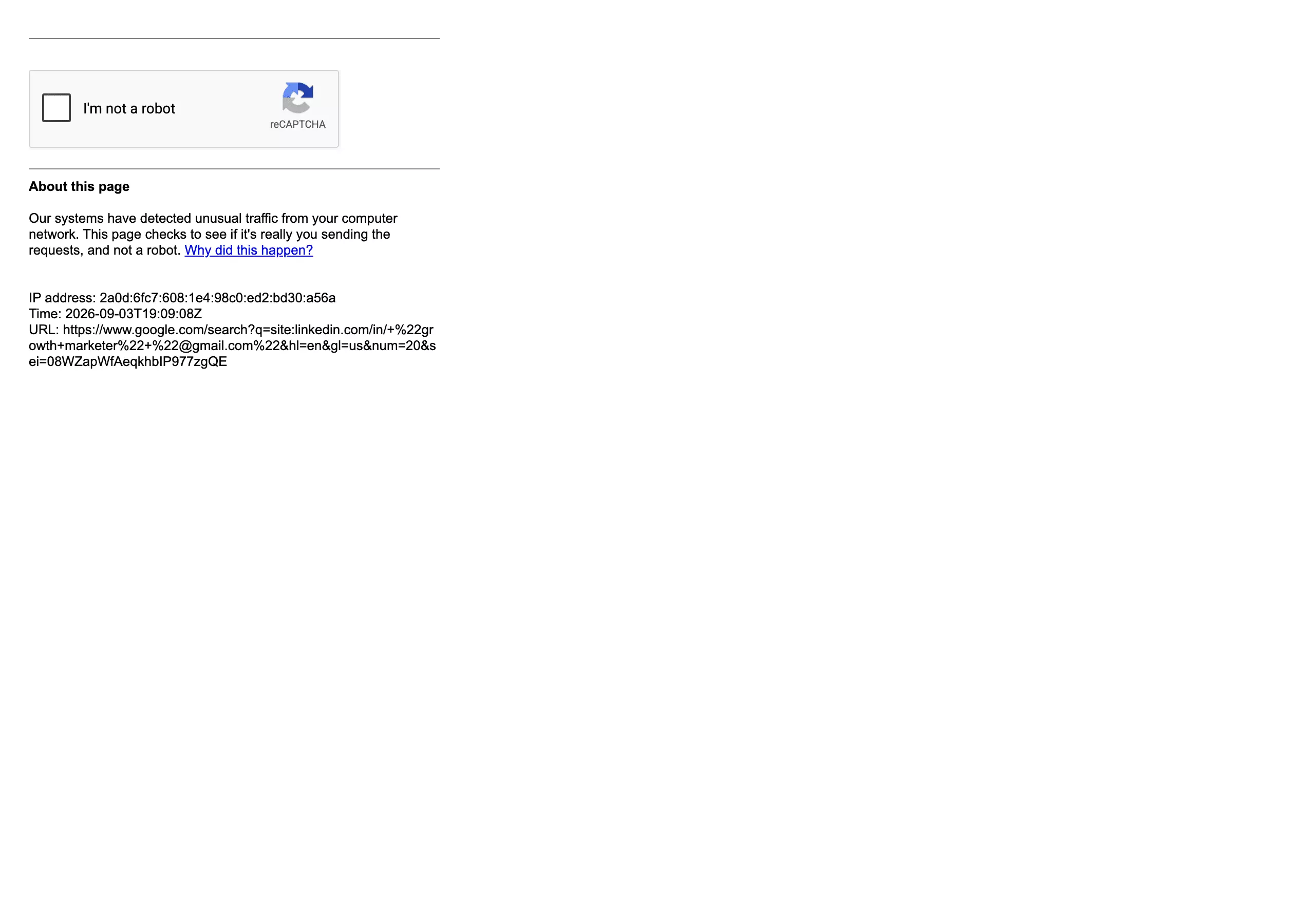Google 'unusual traffic' reCAPTCHA wall β what heavy dorking runs into