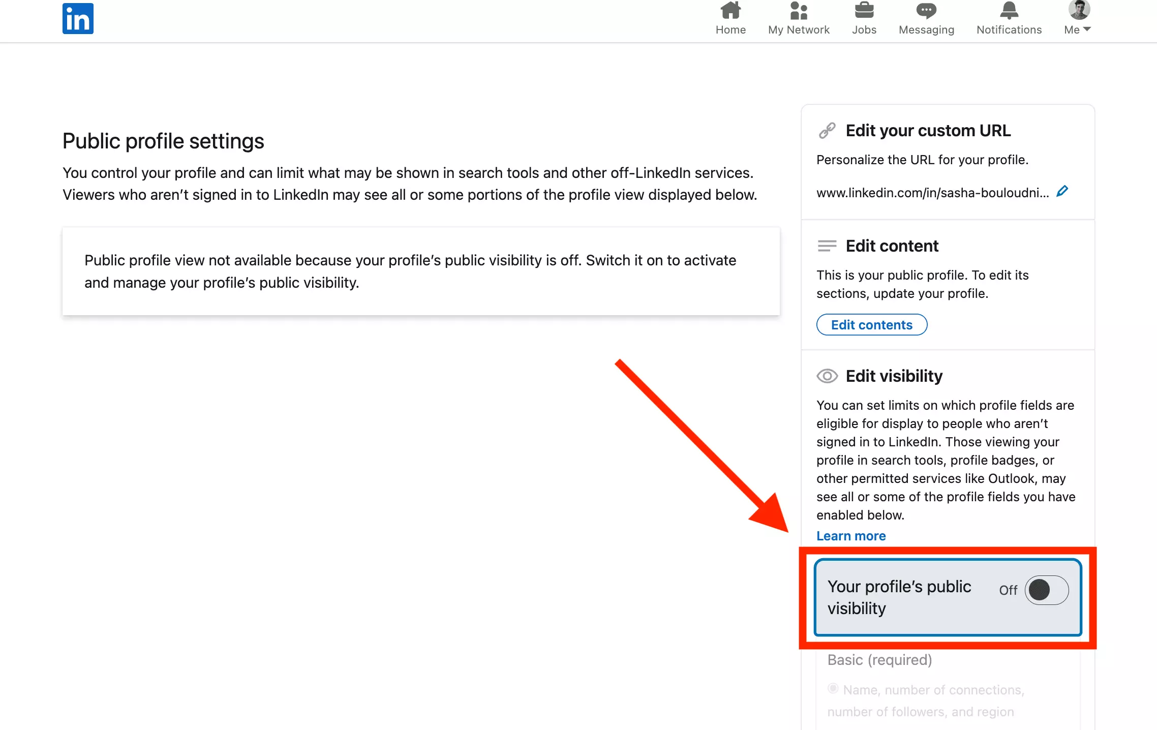 LinkedIn public profile settings β the visibility toggle that removes a profile from Google entirely