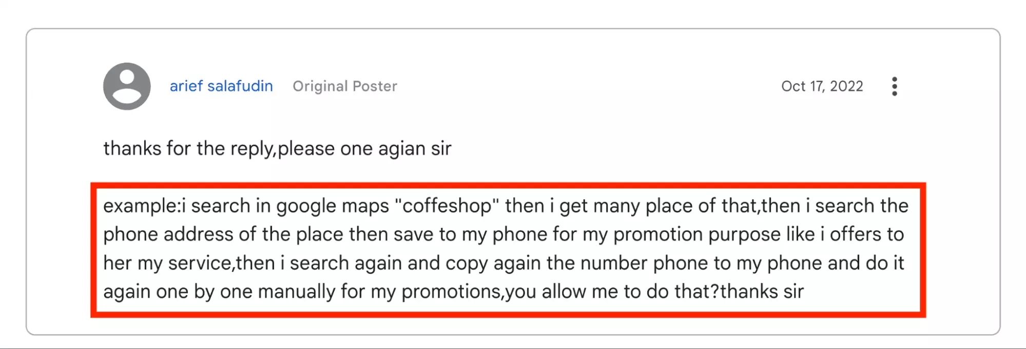 google discussion about using google maps for lead generation.png