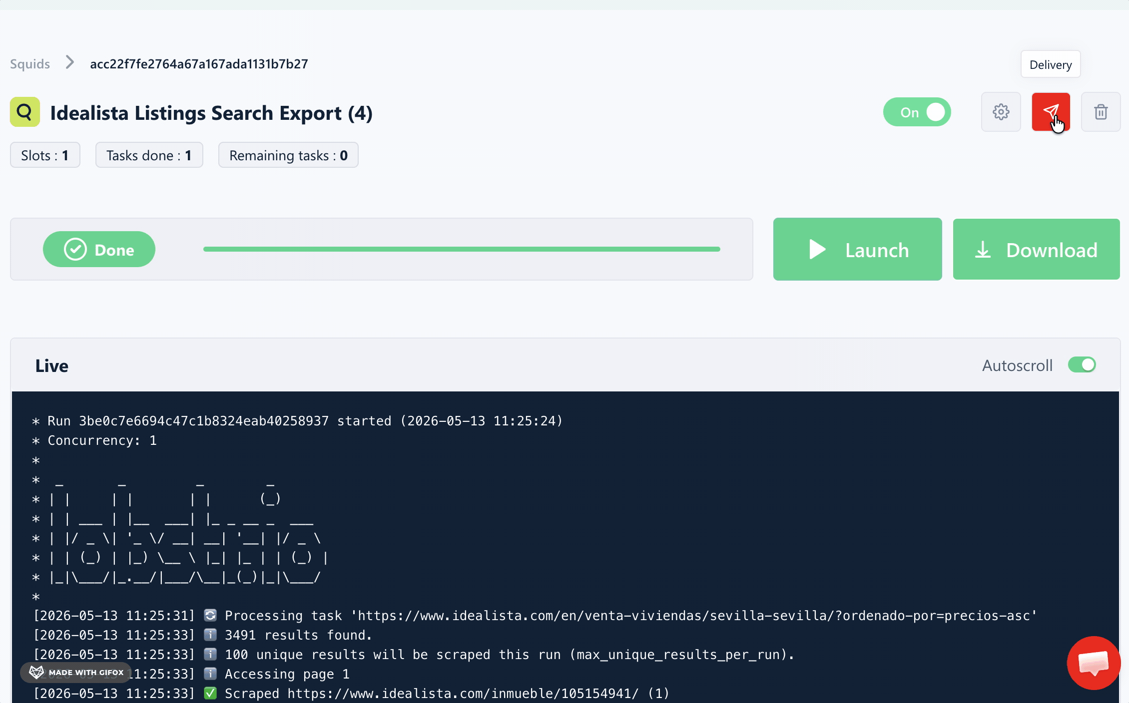 GIF showing lobstr.io automated delivery options β Google Sheets, Amazon S3, SFTP, and email