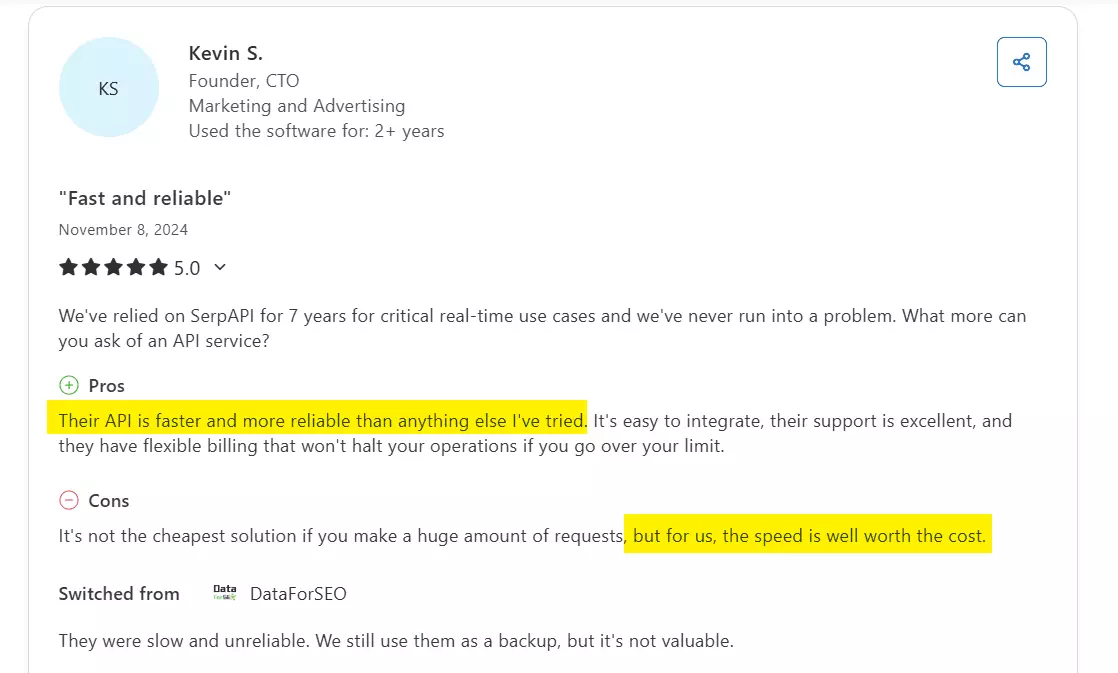 5 Best Google rank tracking APIs compared - What do users say? image14