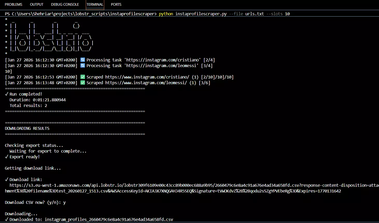 ============================================================================ - Scrape thousands of profiles from a list
