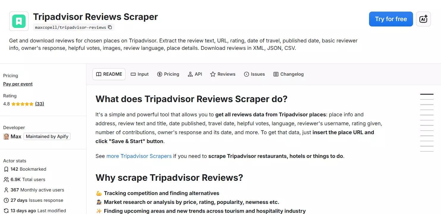 Best TripAdvisor Reviews Scrapers of 2026 - 2. Apify