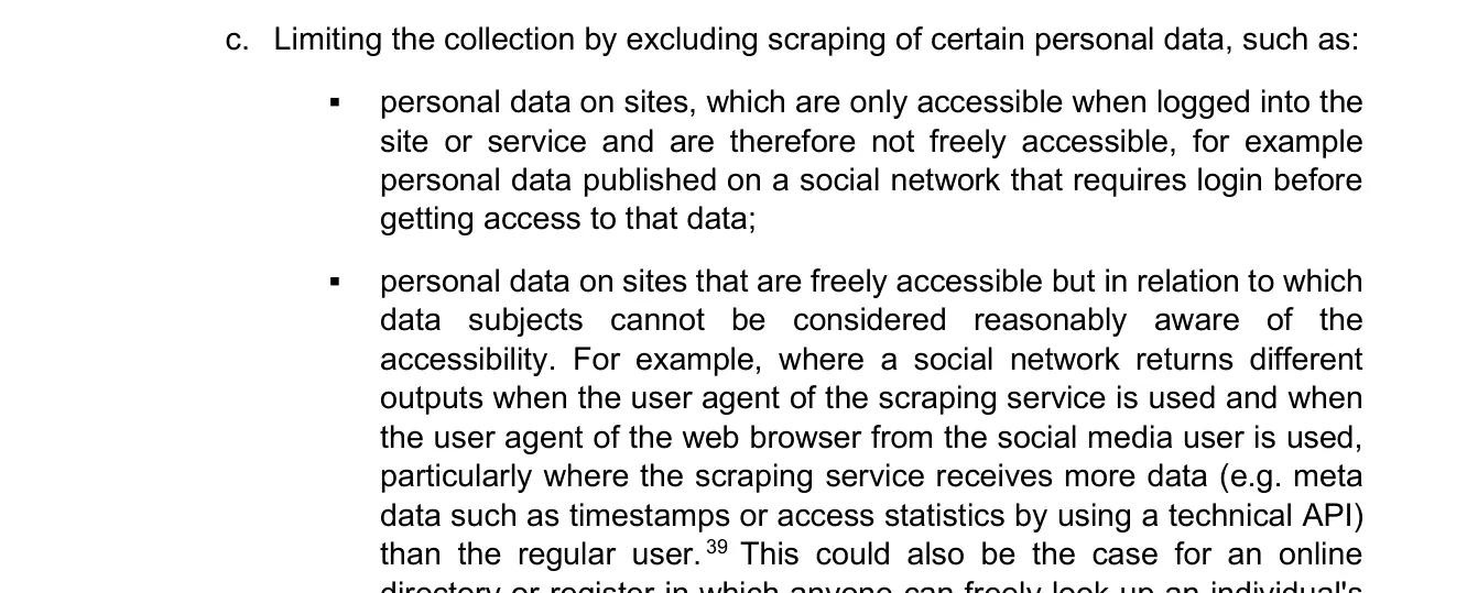 EDPB Guidelines 03/2026, paragraph 66(c), excluding data behind a login