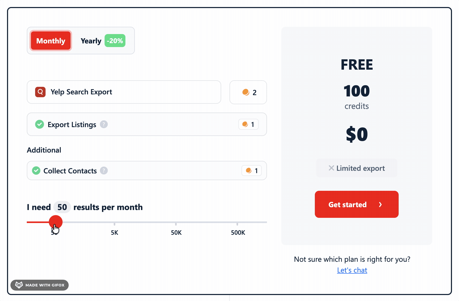 lobstr.io pricing page showing plans with Collect Contacts enabled β cost doubles per result