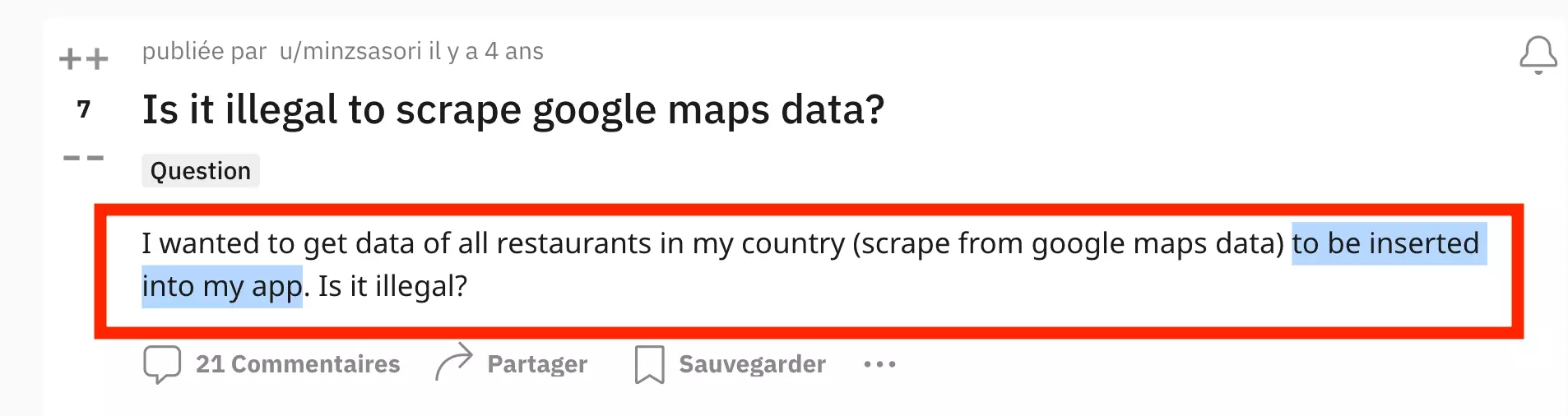 reddit thread about is it legal to scrape data and add in app.png
