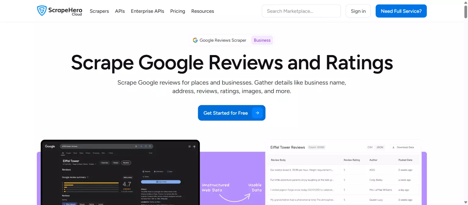 ScrapeHero - Google Reviews Scraper product page