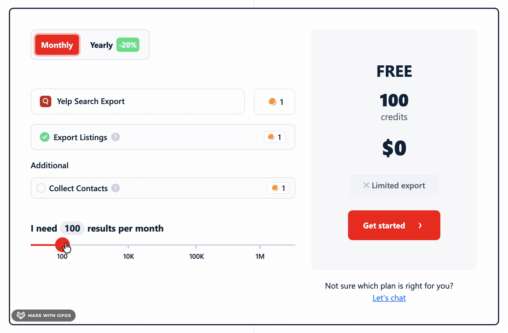 GIF showing pricing comparison across Yelp scrapers normalized to cost per 1,000 results